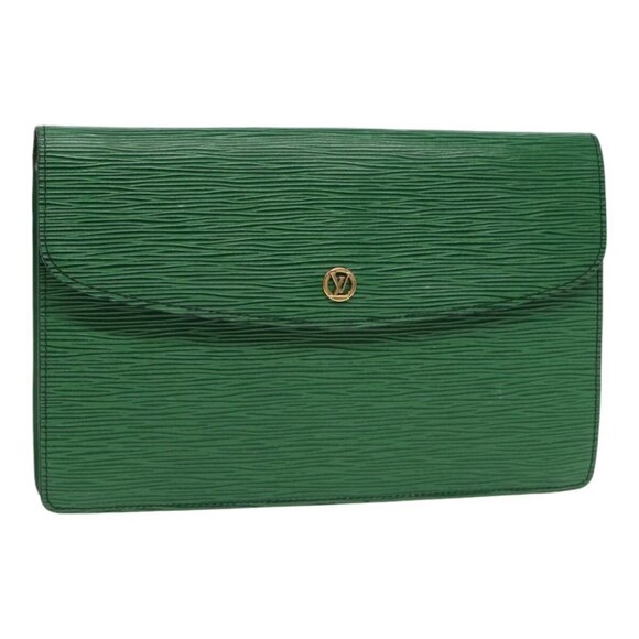 LOUIS VUITTON Epi Montaigne 27 Clutch Bag Green LV Auth - Picture 1 of 16